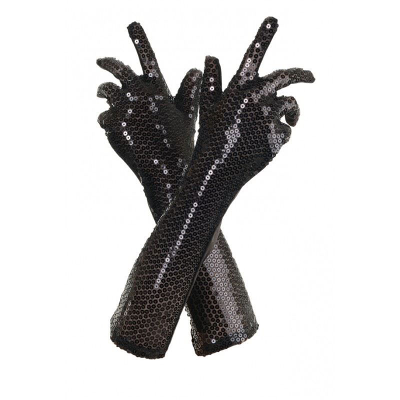 Gants déguisement - longs gants noirs cabaret / gants pailletés disco -  MONSIEUR PAILLETTES