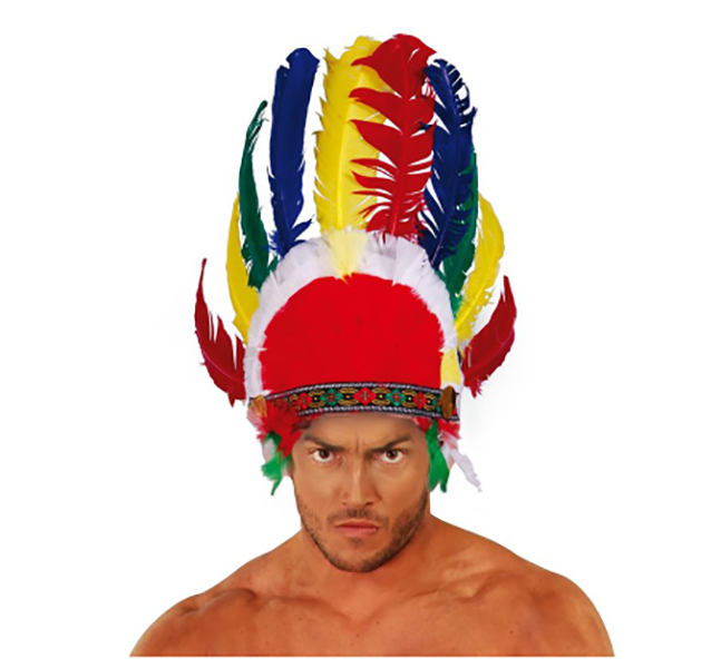 Coiffe Indienne En Plumes - Costume Amérindien Pour Cosplay Et Halloween, Unisexe, Rouge