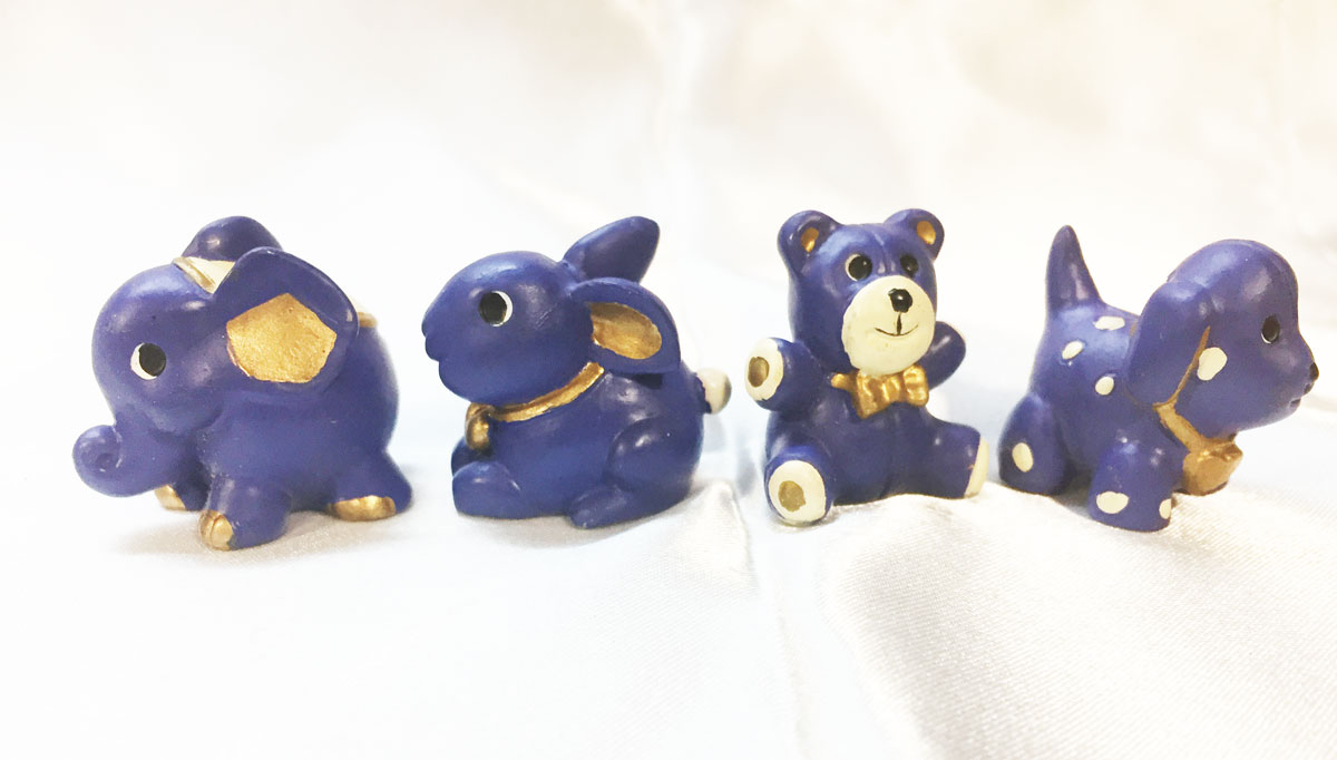 4 Mini figurines résine animaux bleus - Figurines 