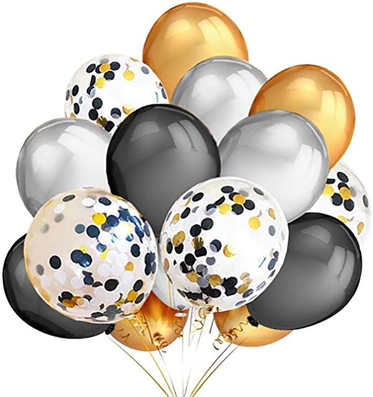 Bouquet de 12 ballons noirs , argent , or - Bouquet de Ballons