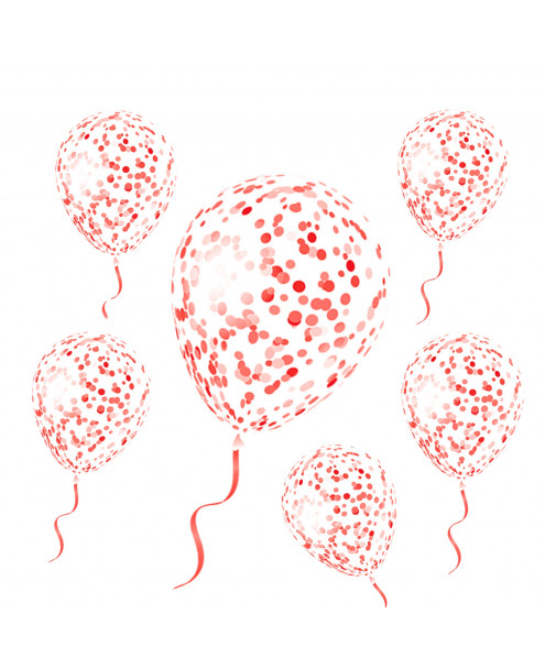 6 ballons confettis rouges
