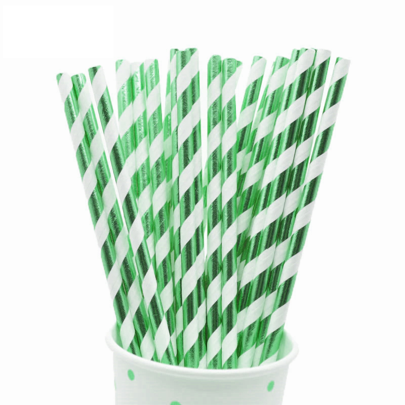 25 pailles carton blanc et vert metal