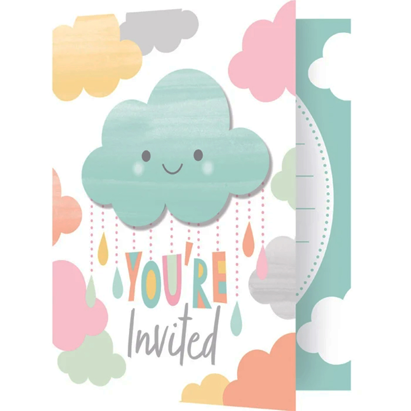 8 INVITATIONS BABY SHOWER NUAGES
