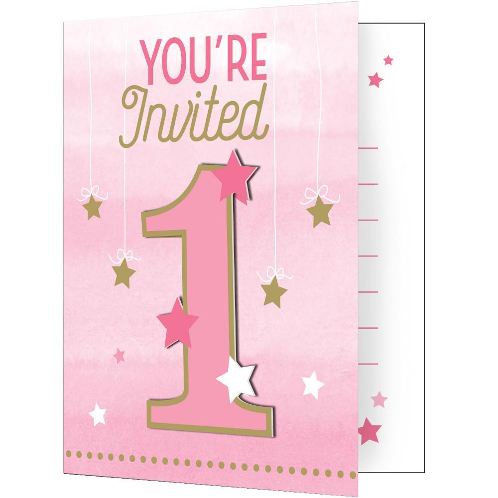 8 invitations 1 ans roses