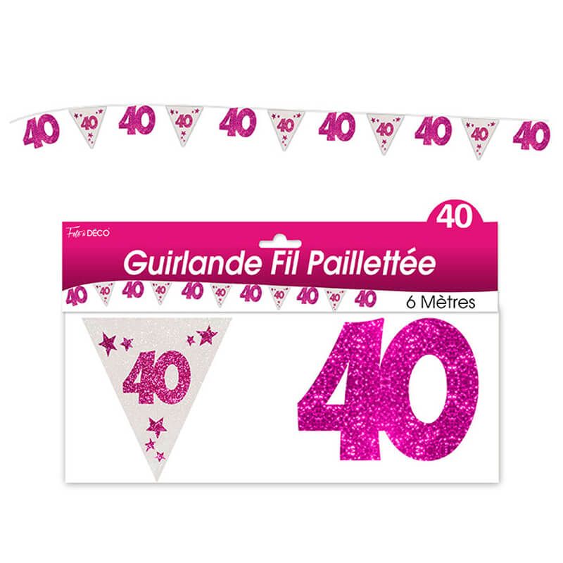 guirlande fil paillettes roses 40 ans
