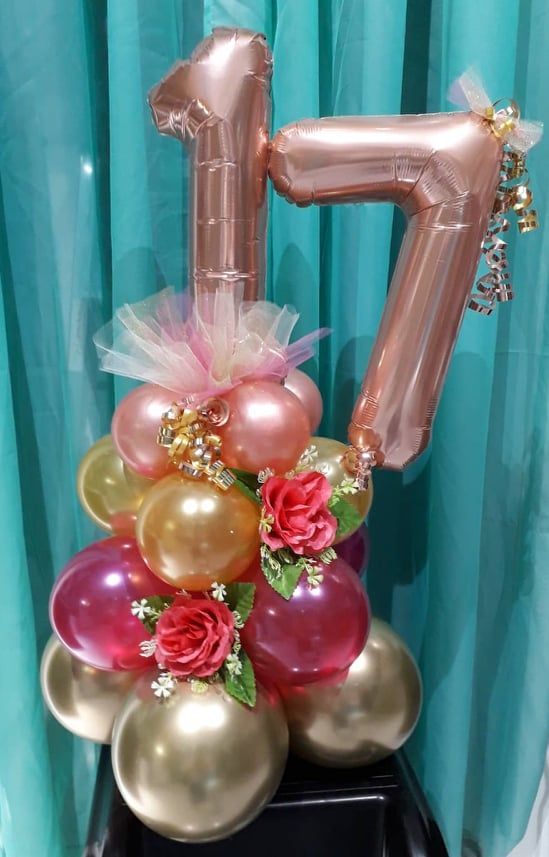 bouquet de ballons chiffre 17 rose gold