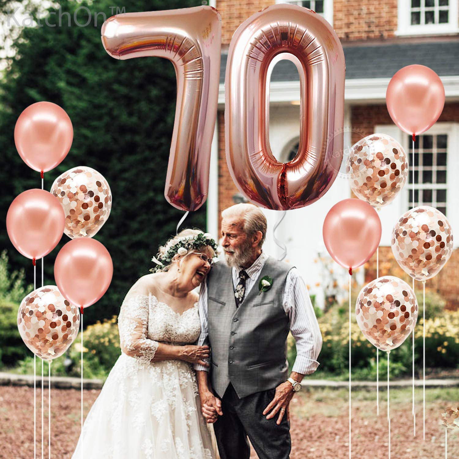 bouquet ballons rose gold chiffre 70
