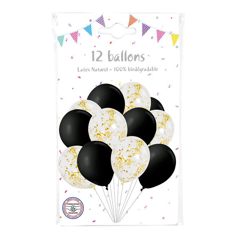 12-ballons-6-noirs-6-confettis-or
