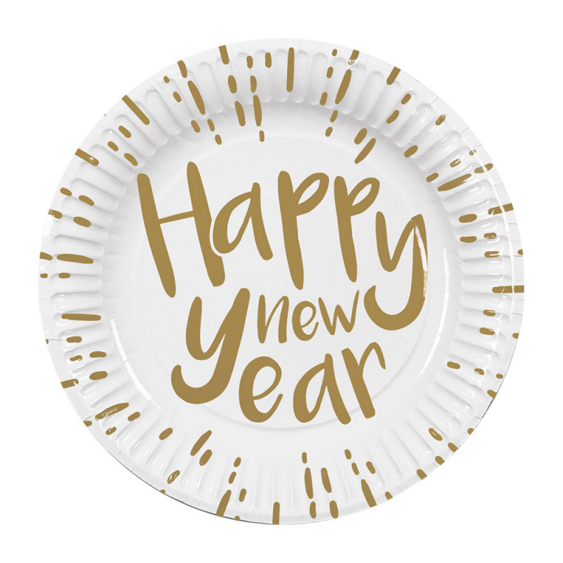 Assiette Happy New Year Or (Lot de 6) : Vaisselle Jetable Nouvel