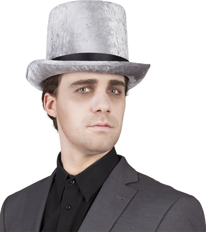 chapeau haut de forme velours gris 1