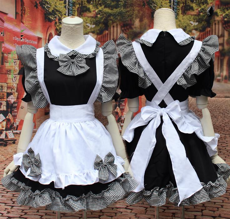 Black Sugar Ensemble Robe Maid Soubrette Bleu Tablier Serre Tête Solide  Femme Fille Alice Déguisement Cosplay (M) : : Mode