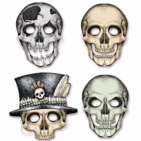 4 masques carton squelette tete de mort
