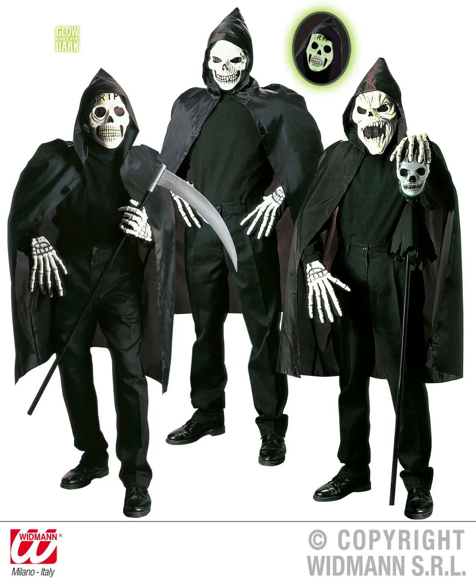 masque latex halloween squelette avec cape capuche