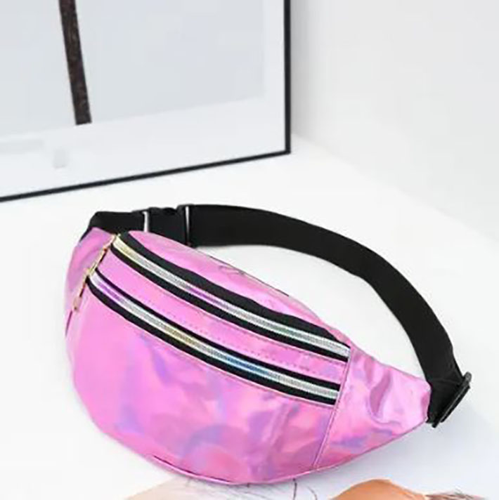 SACOCHE BANANE ANNEE 80 HOLOGRAPHIQUE ROSE