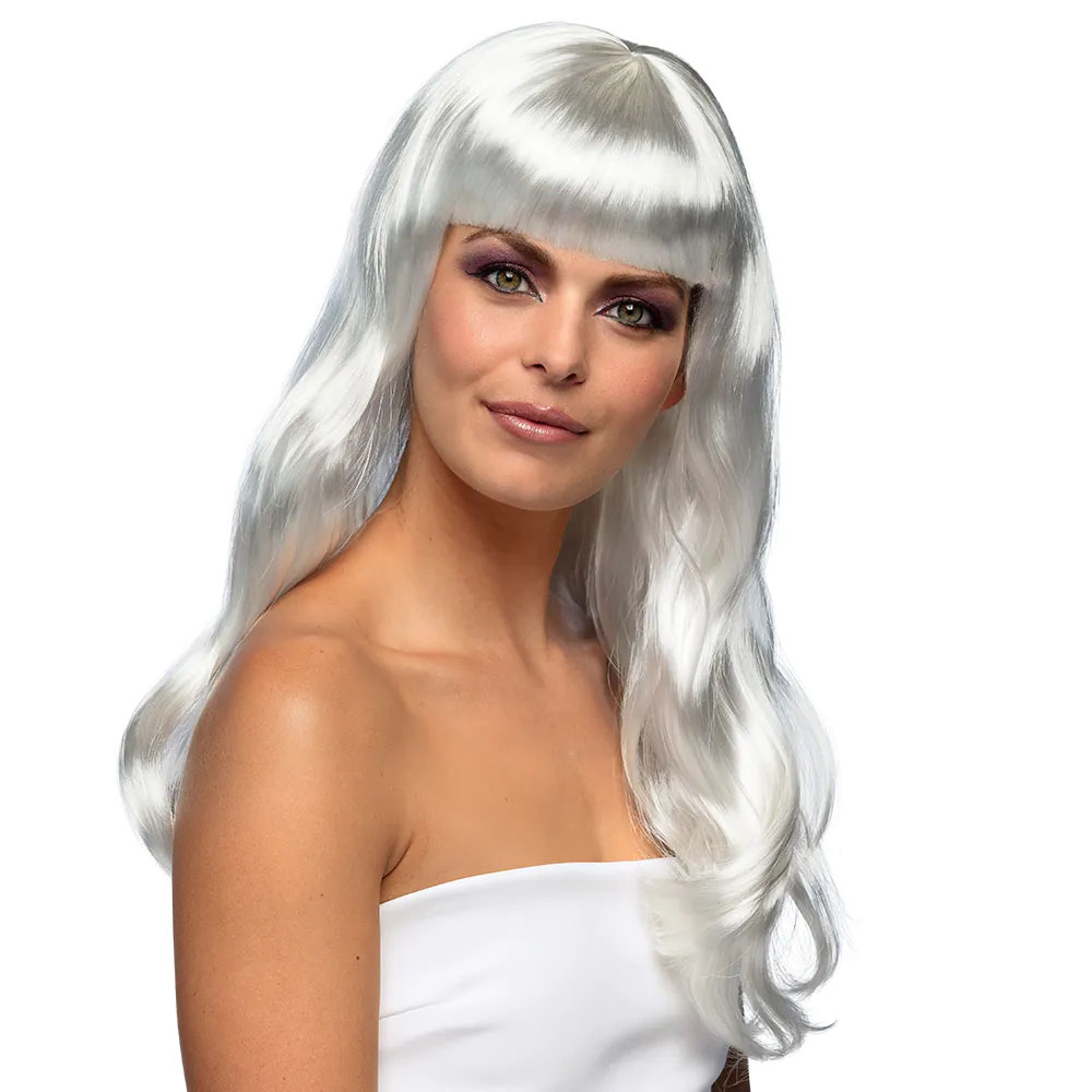 perruque fashion longue blanche avec frange 3