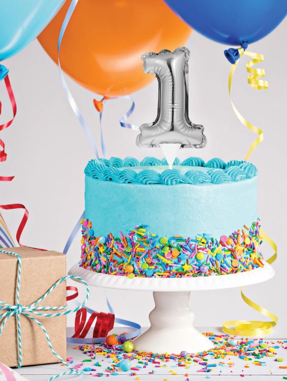 BALLON CHIFFRE 1 ARGENT CAKE TOPPER