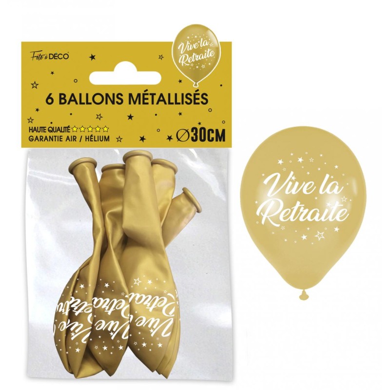 sachet-de-6-ballons-metal-OR vive la retraite
