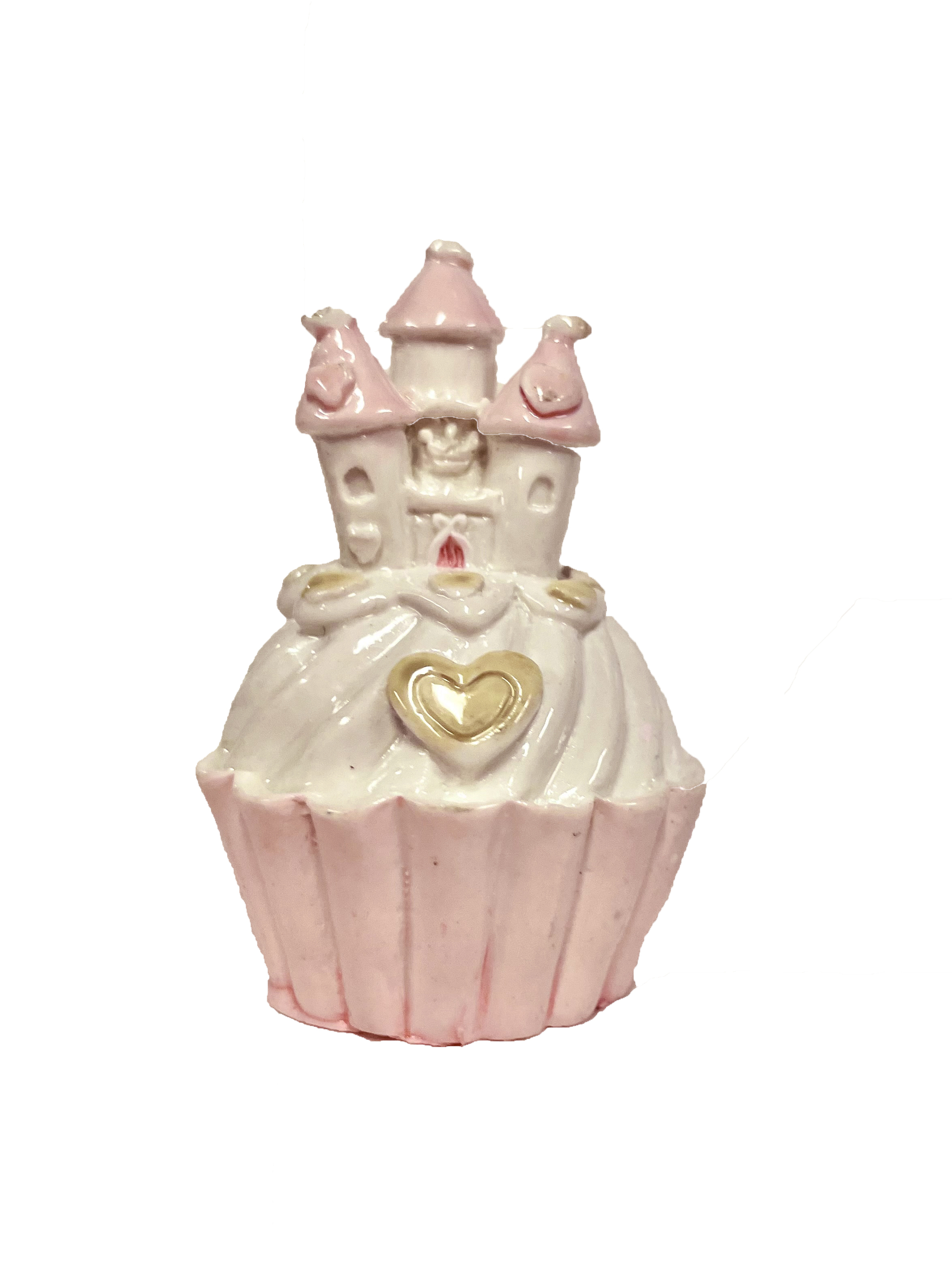 FIGURINE RESINE CHATEAU ROSE SUR CUP CAKE