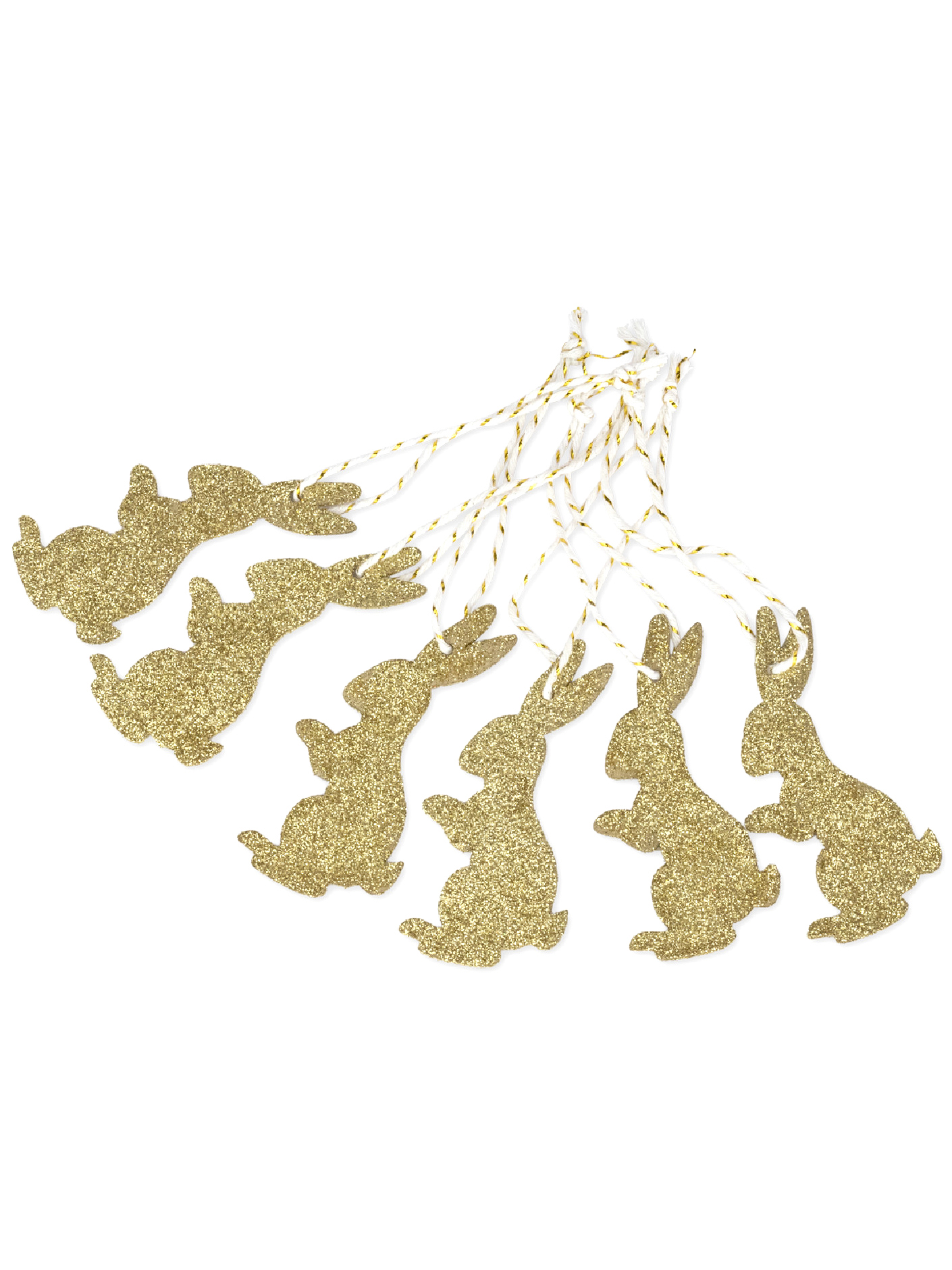 6 lapins bois paillettes or