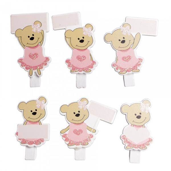 6 PINCES A LINGE AVEC OURSON ROSE