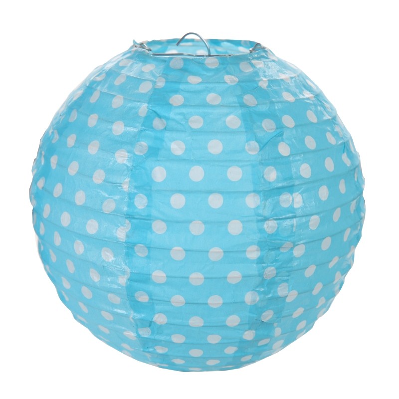 lanternes-boule-papier-turquoise-a-pois-20-cm-les-2