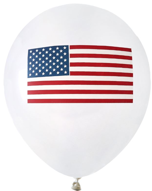 10 BALLONS LATEX BLANCS DRAPEAU USA
