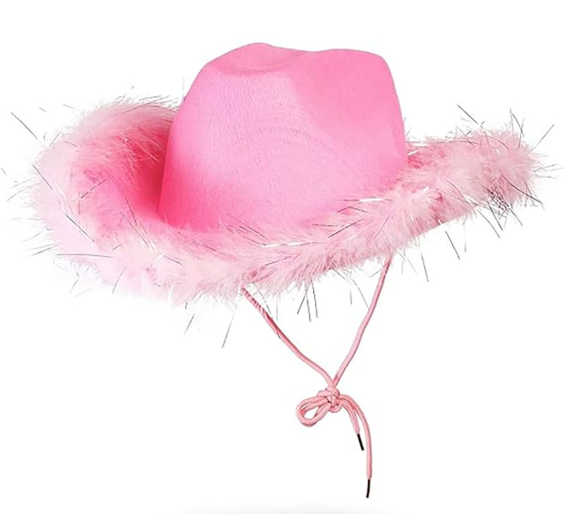 chapeau western rose avec marabout