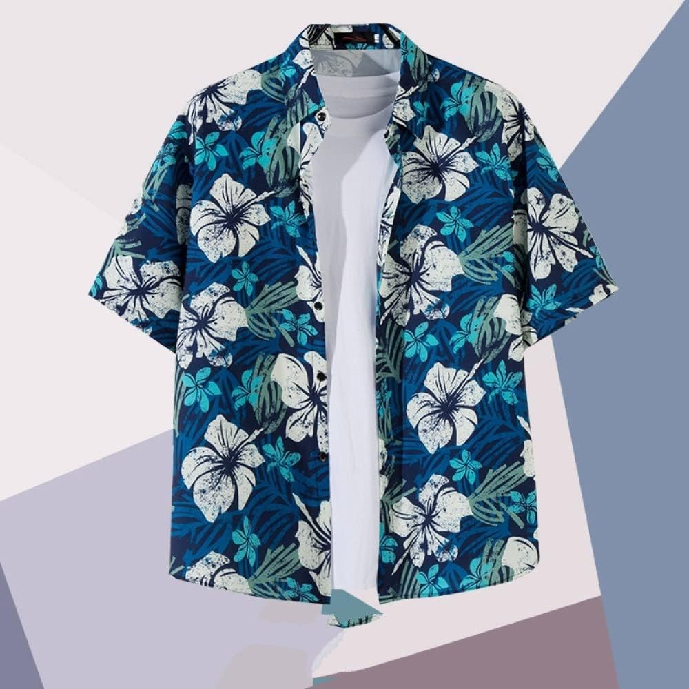 chemise hawaienne bleue avec hibiscus blancs 4