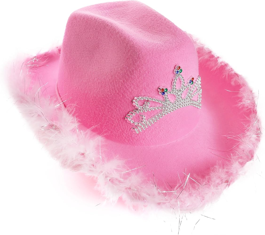 CHAPEAU COWGIRL WESTERN ROSE AVEC MARABOUT ET DIADEME