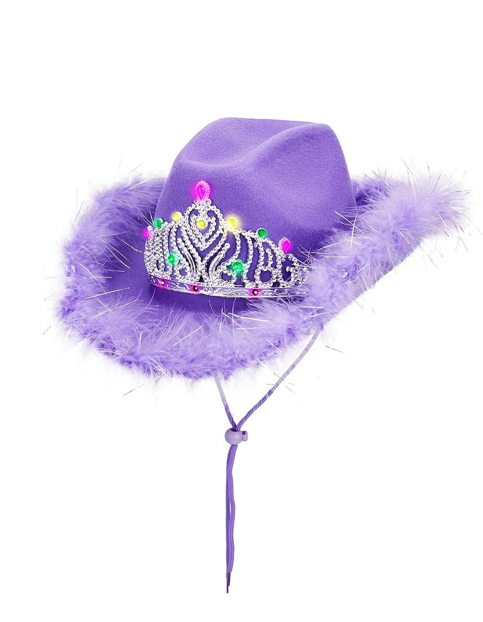 CHAPEAU COWGIRL LILAS AVEC MARABOUT ET DIADEME
