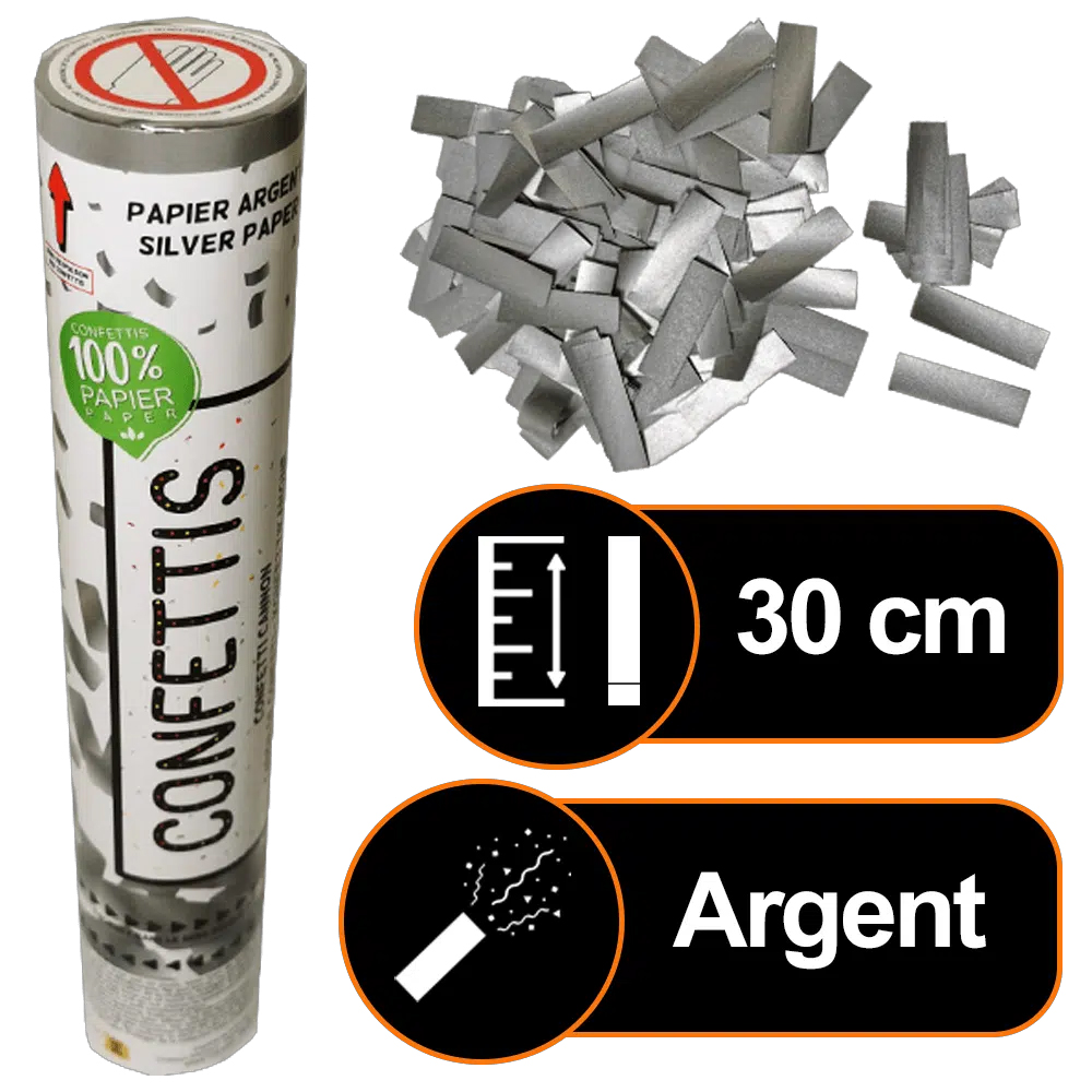 CANON 30 CM CONFETTIS ARGENT