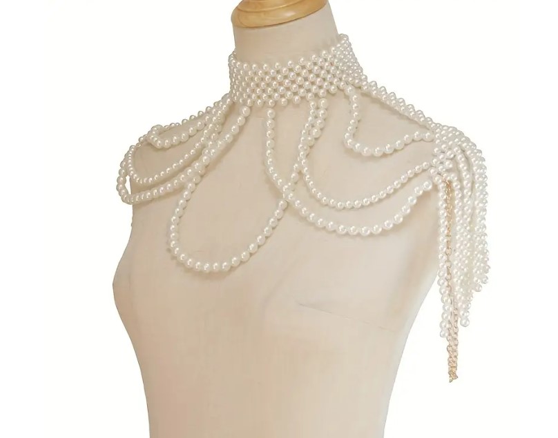 COLLIER EPAULE GROSSE PERLES BLANCHES