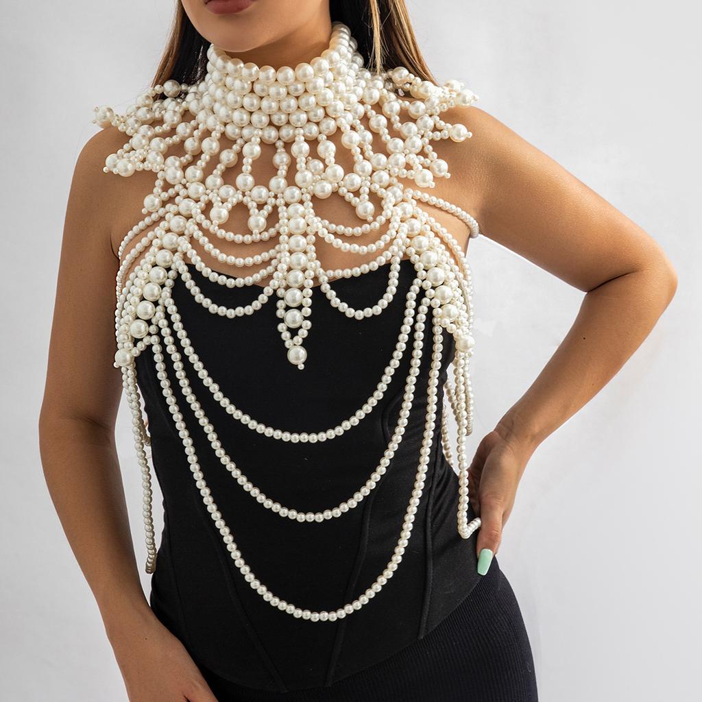COLLIER PLASTRON M PERLES BLANCHES 7