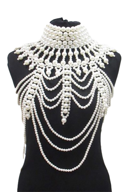 COLLIER PLASTRON M PERLES BLANCHES 2