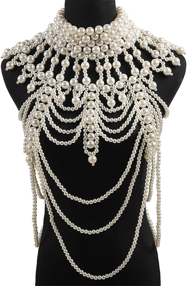COLLIER PLASTRON PERLES BLANCHES   4