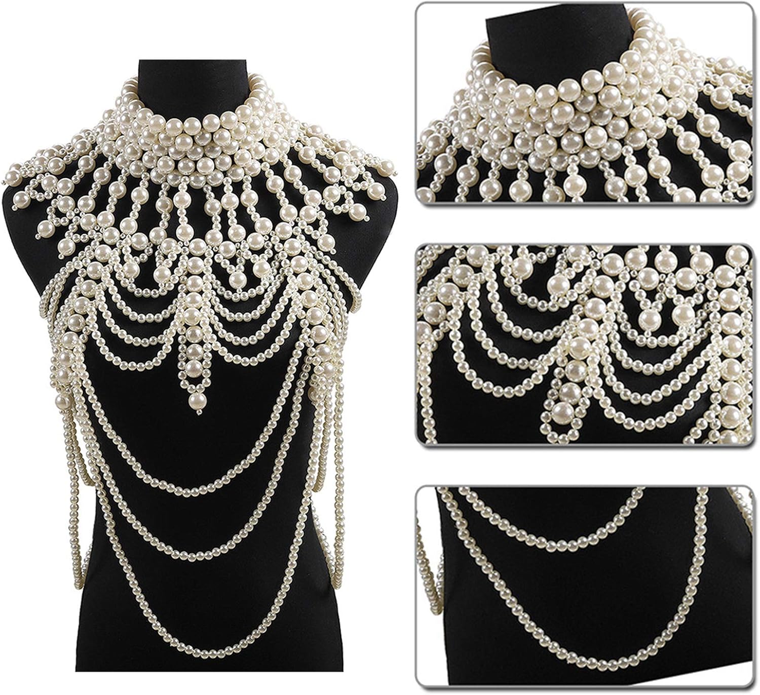 COLLIER PLASTRON PERLES BLANCHES  6