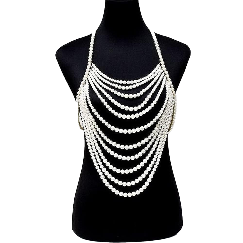 COLLIER PLASTRON PERLES BLANCHES   2