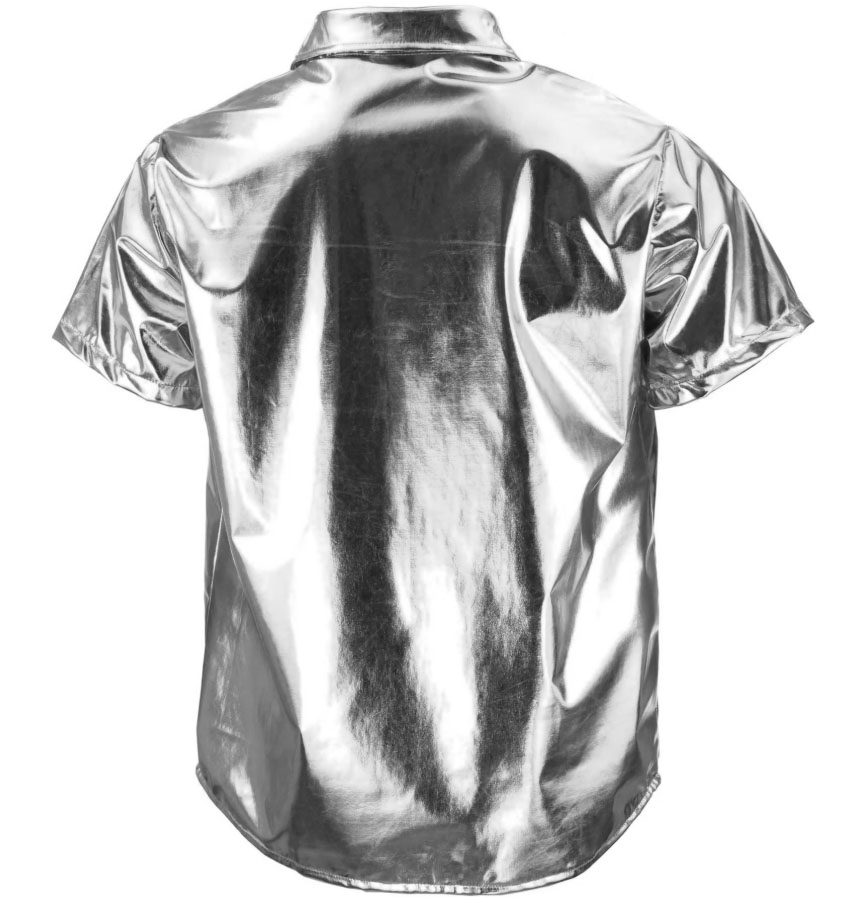 chemise metallisee disco argent manches courtes 1