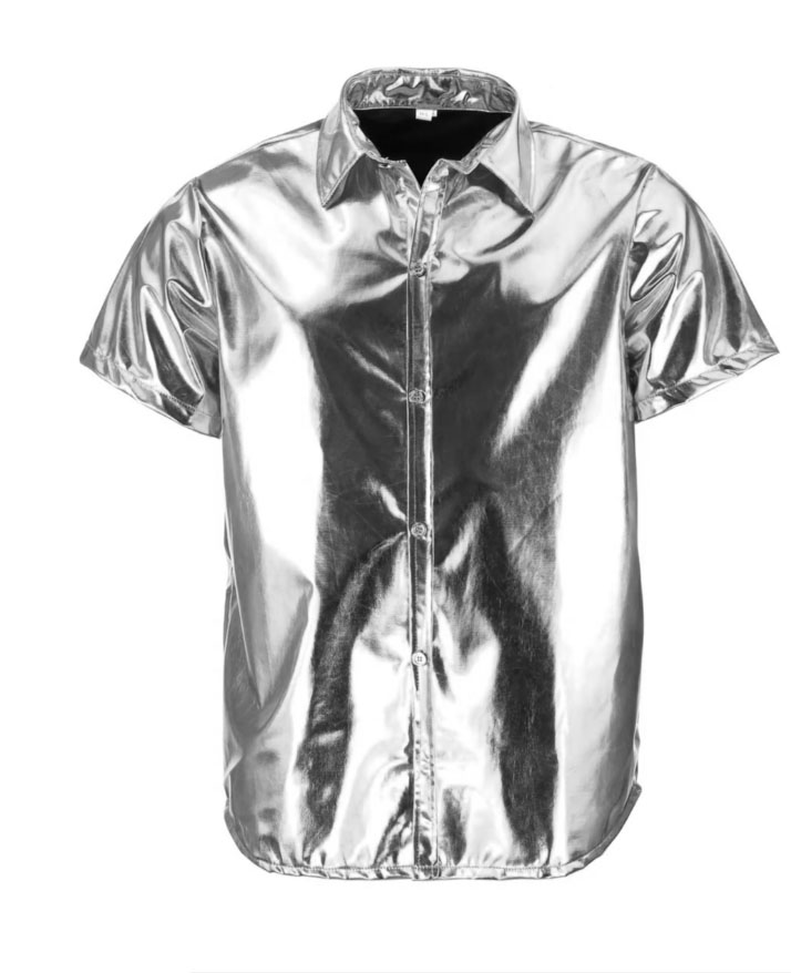 chemise metallisee disco argent manches courtes
