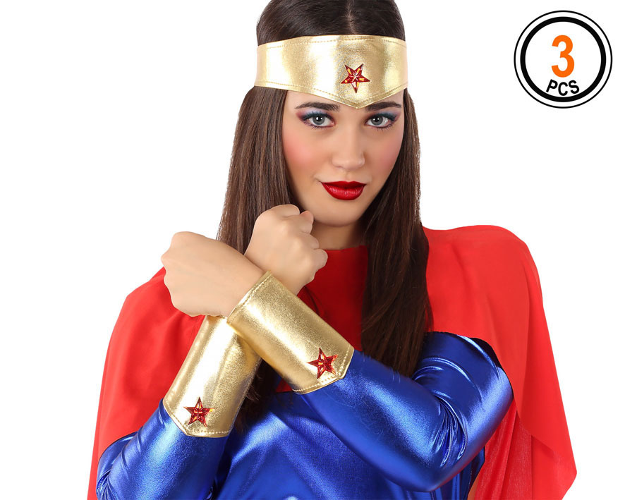 set 3 pieces bracelets et serre tete wonder woman
