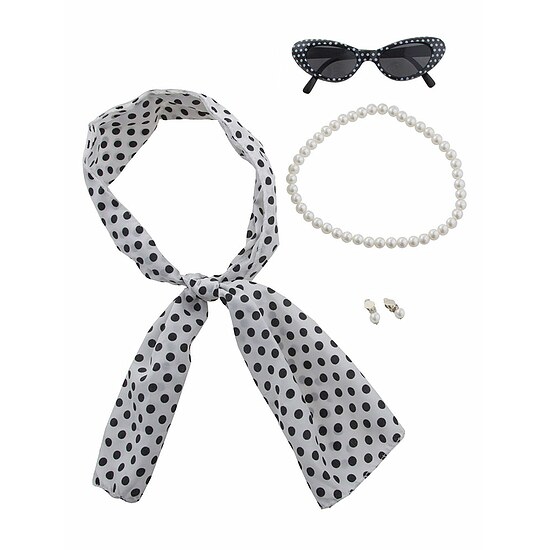 SET ANNEE 60 FOULARD COLLIER LUNETTE BOUCLES D OREILLES 1