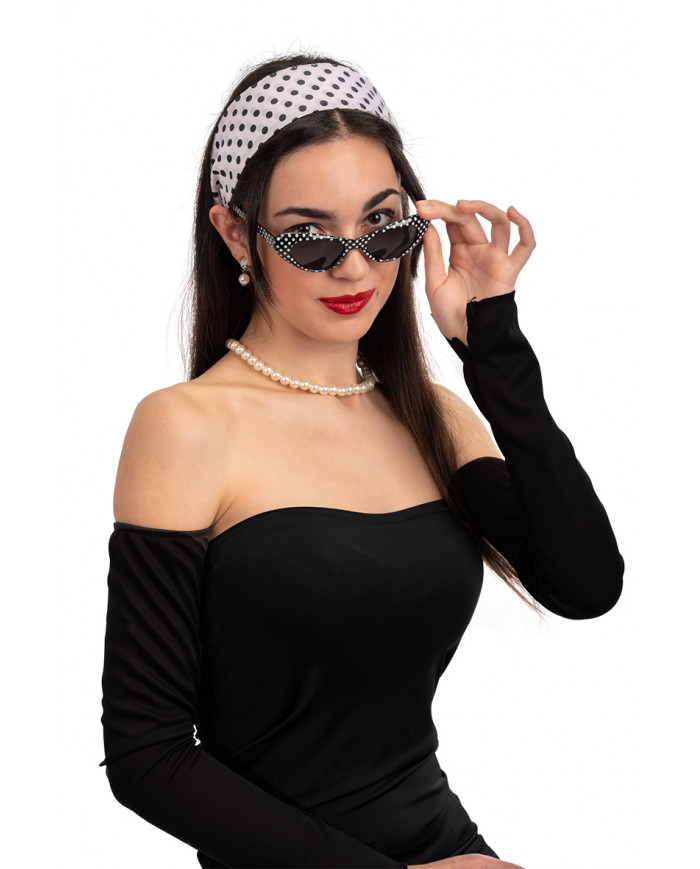 SET ANNEE 60 FOULARD COLLIER LUNETTE BOUCLES D OREILLES