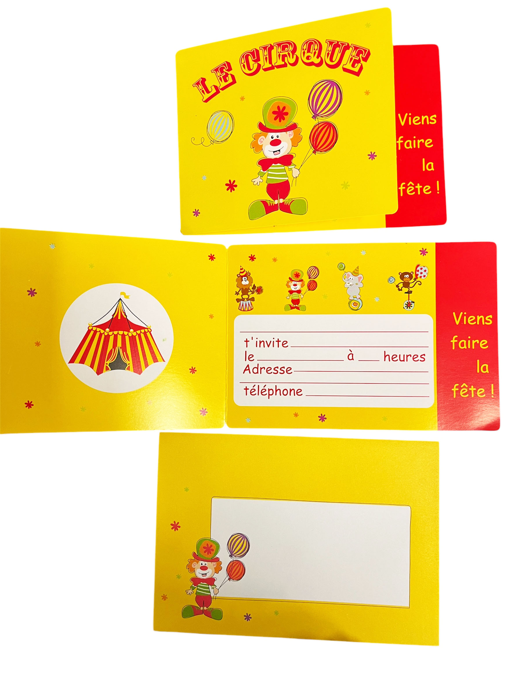 6 invitations clown avec enveloppe