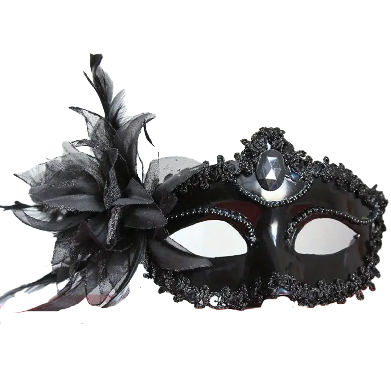 masque loup noir avec fleurs