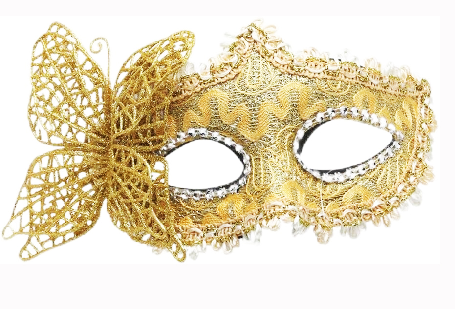 MASQUE VENITIEN DENTELLE OR AVEC PAPILLON