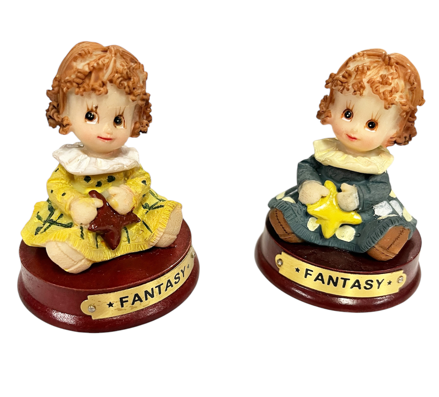 2 figurines resine fillettes vintage  sur socle