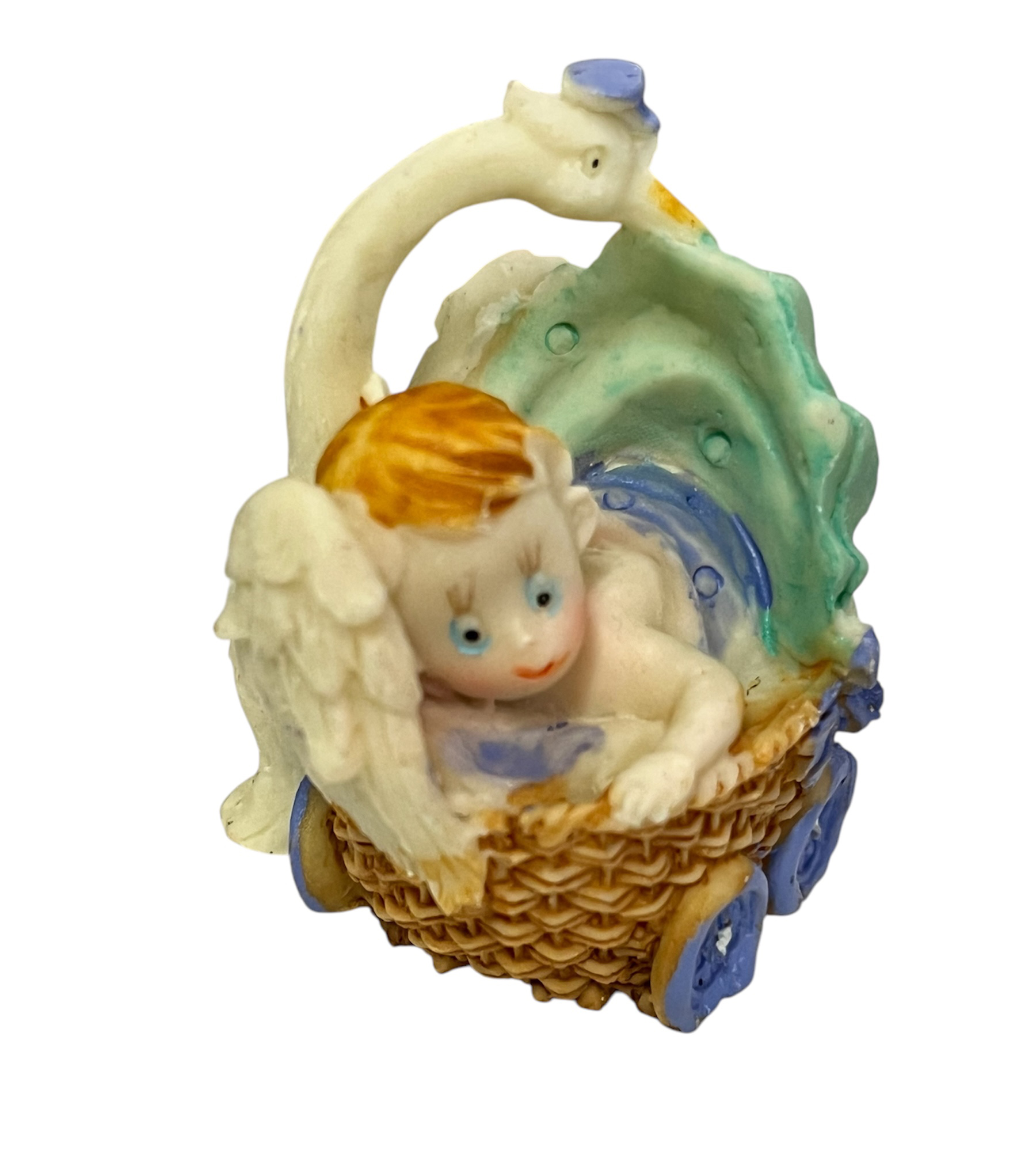 BEBE BLEU POUSSETTE ET CYGNE 1