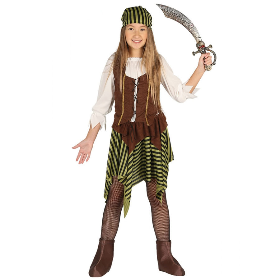 DEGUISEMENT PIRATE FILLE MARRON ET VERT