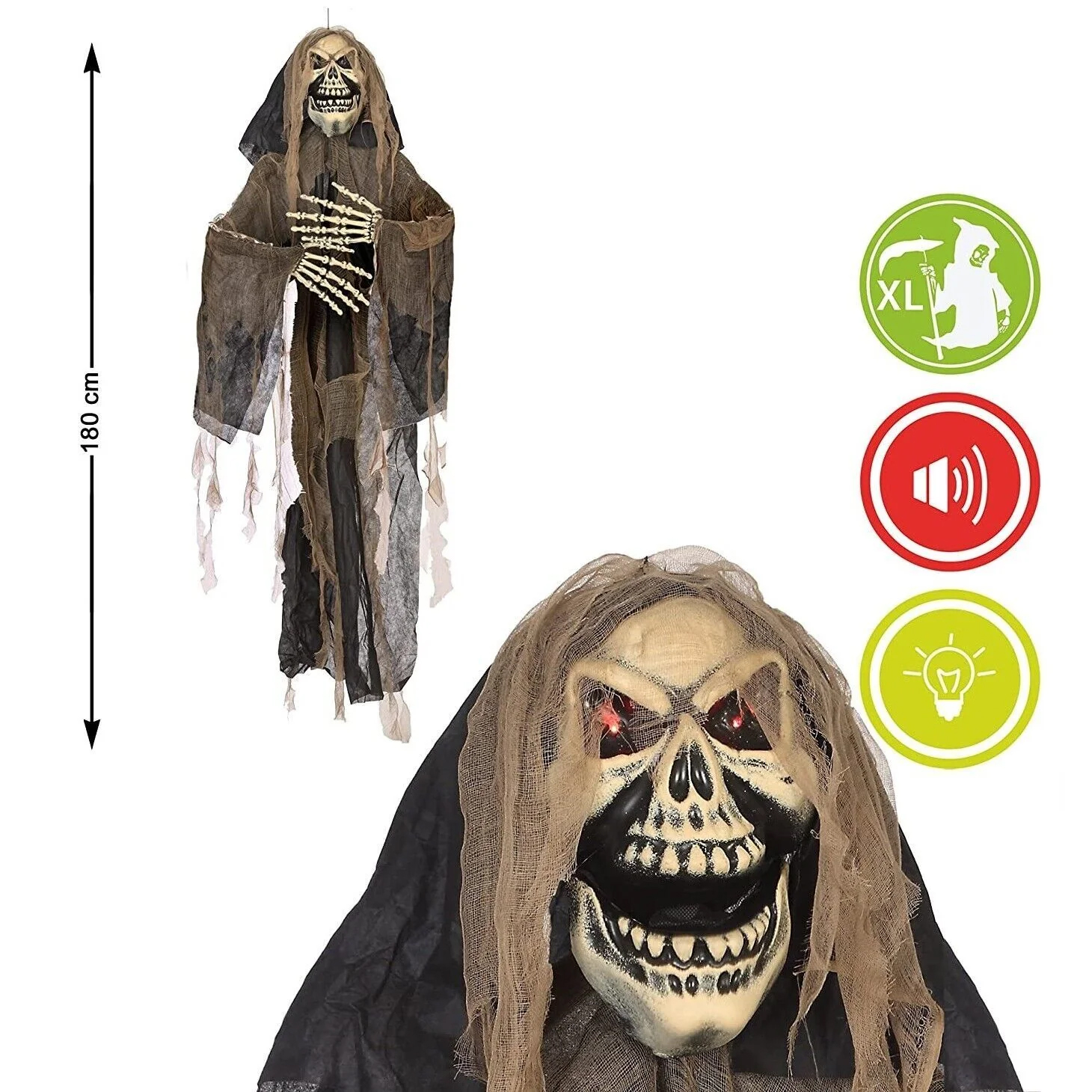 SUSPENSION SQUELETTE ZOMBIE LUMINEUSE  180 CM 1