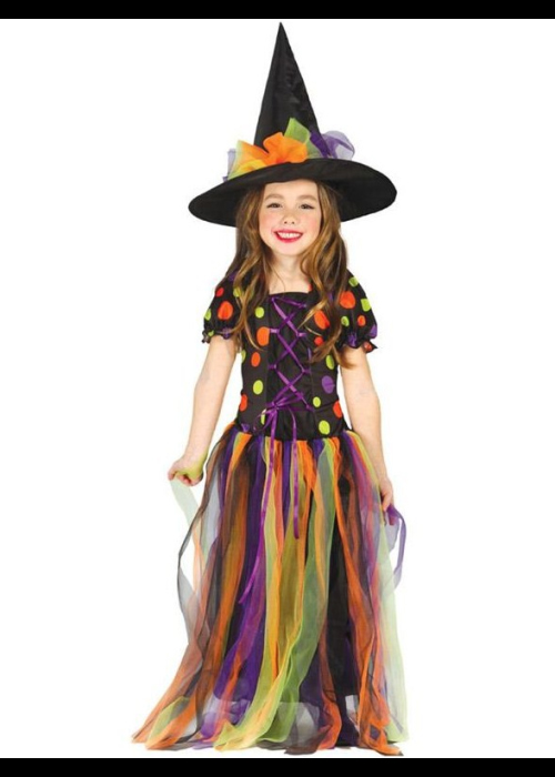 deguisement sorciere multicolore enfant a pois